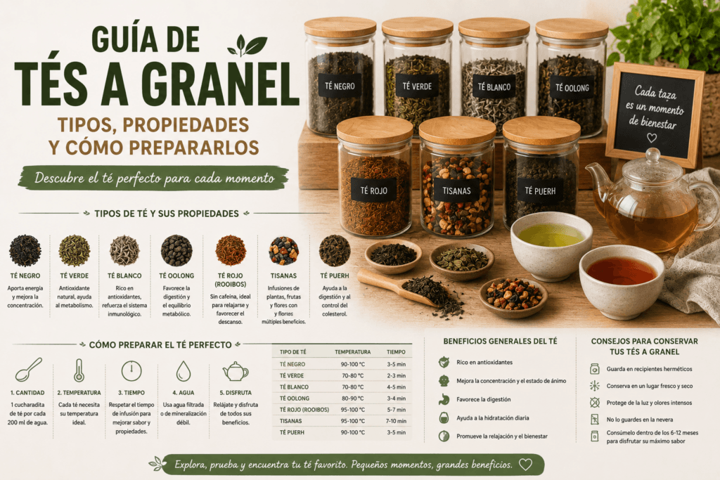 Guía de tés a granel: tipos, propiedades y cómo prepararlos